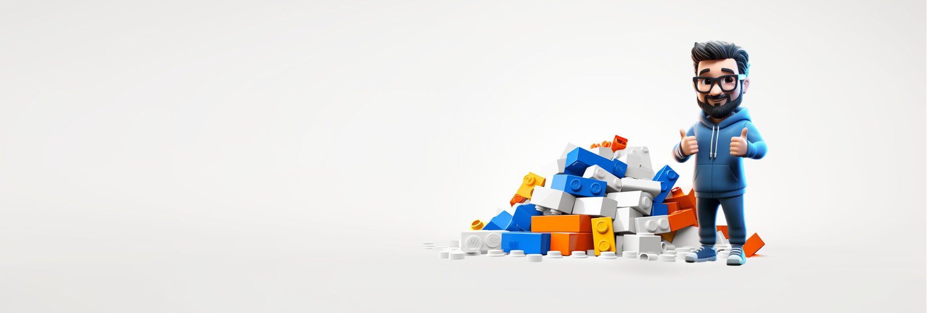 Lego Ankauf Banner mit einem Haufen Lego Steine und einem Mann